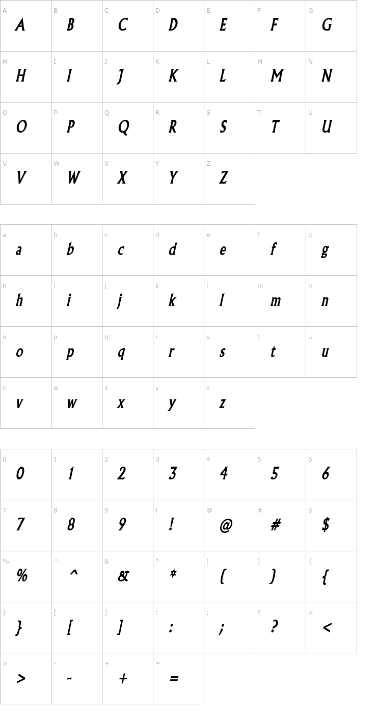 Character Map Flair Thin Bold Italic Font