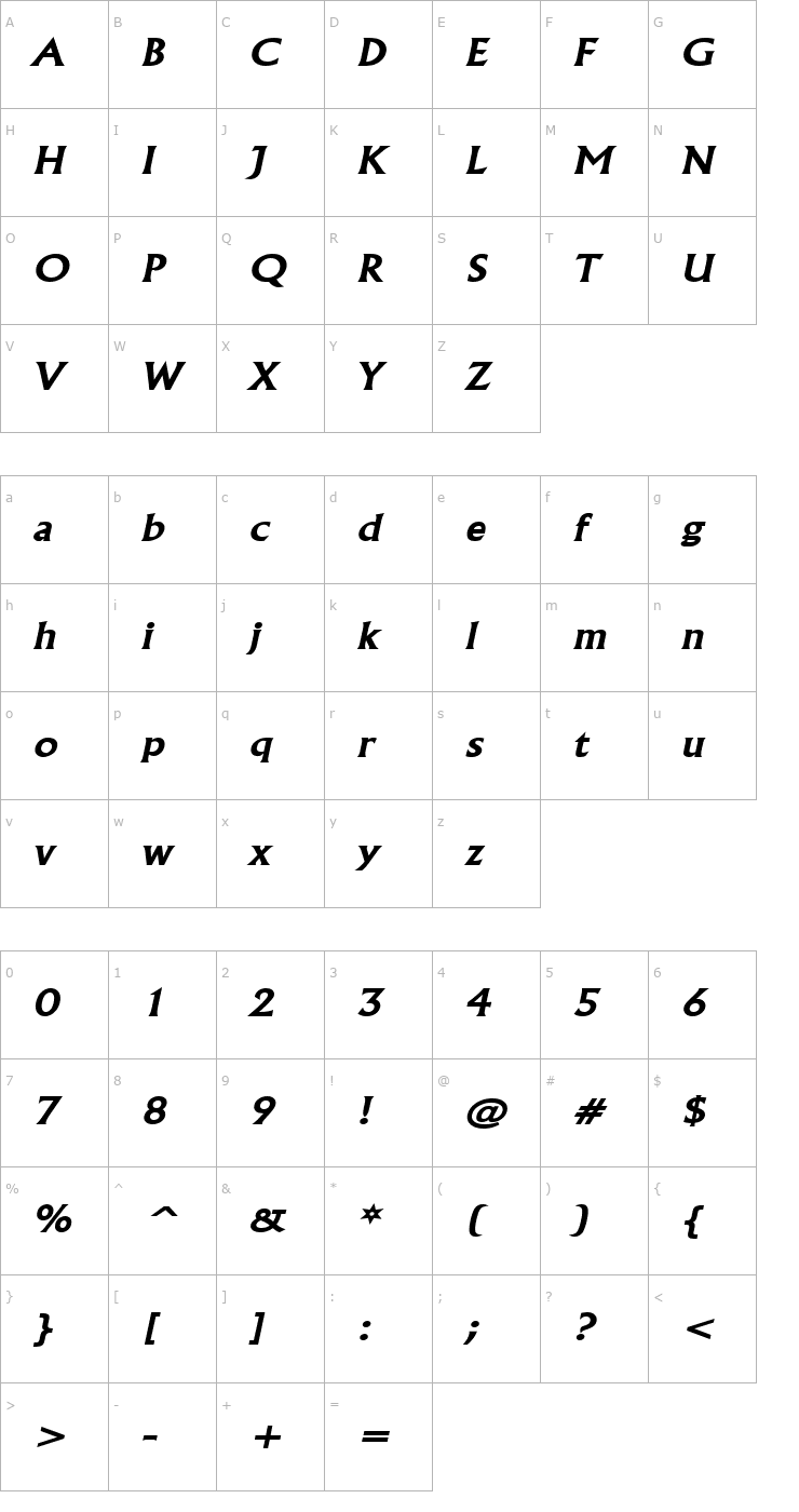 Character Map Flair Wide BoldItalic Font