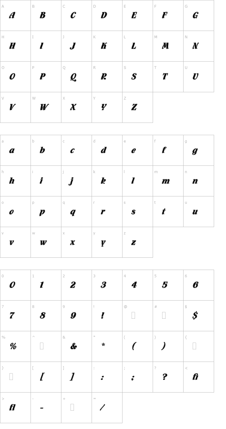 Character Map Flamenco Inline LET Plain1.0 Font