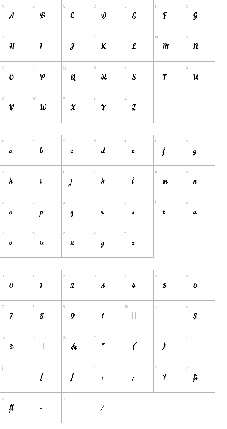 Character Map Flamme LET Plain1.0 Font