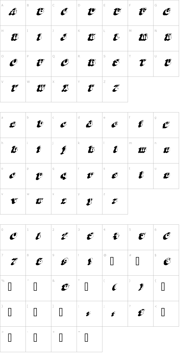 Character Map FlashbackExtended Oblique Font