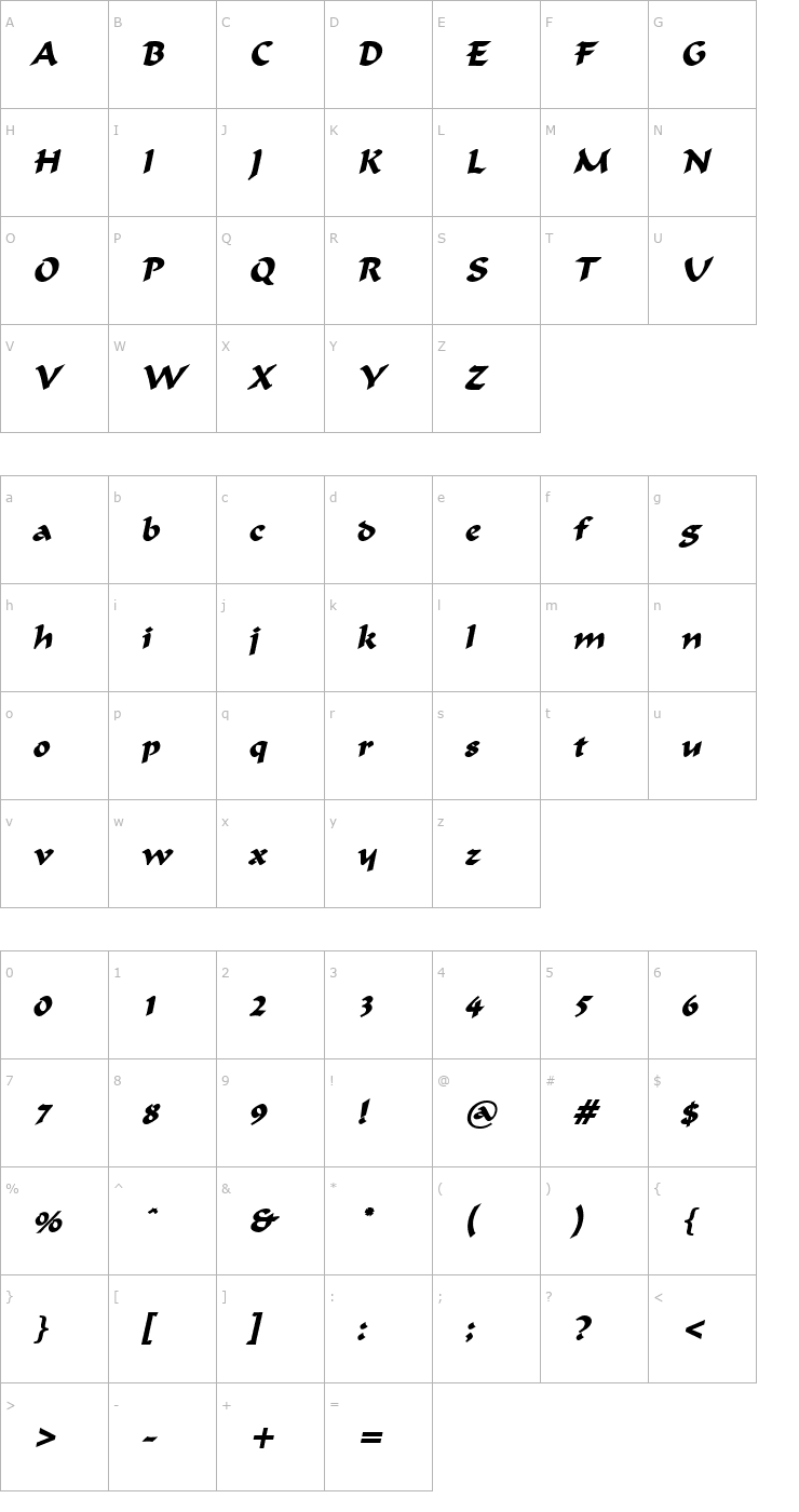 Character Map Flat Brush BoldItalic Font