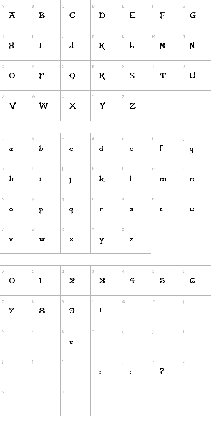 Character Map Flemish-Normal Ex Font