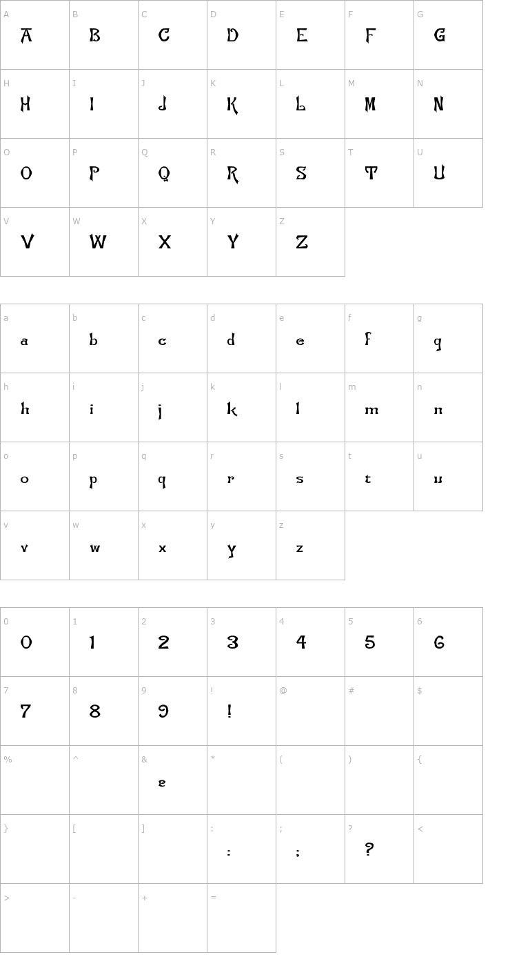 Character Map Flemish-Normal Wd Font
