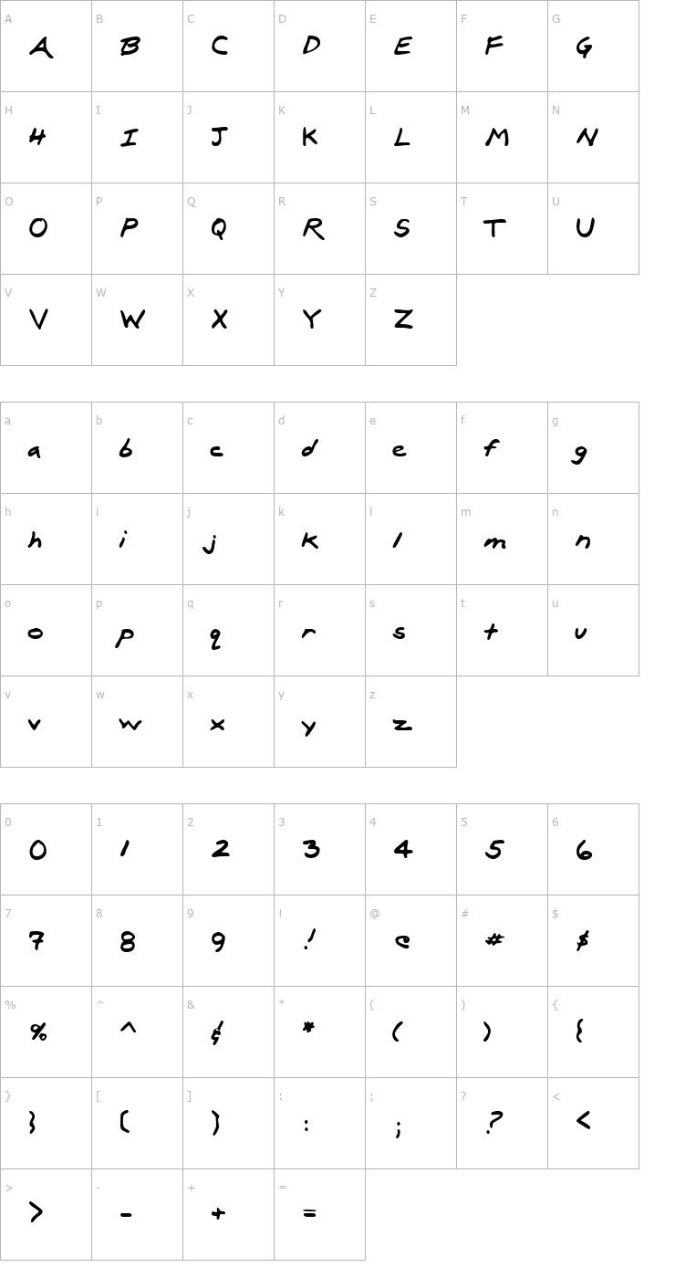 Character Map FletchersHand Regular Font