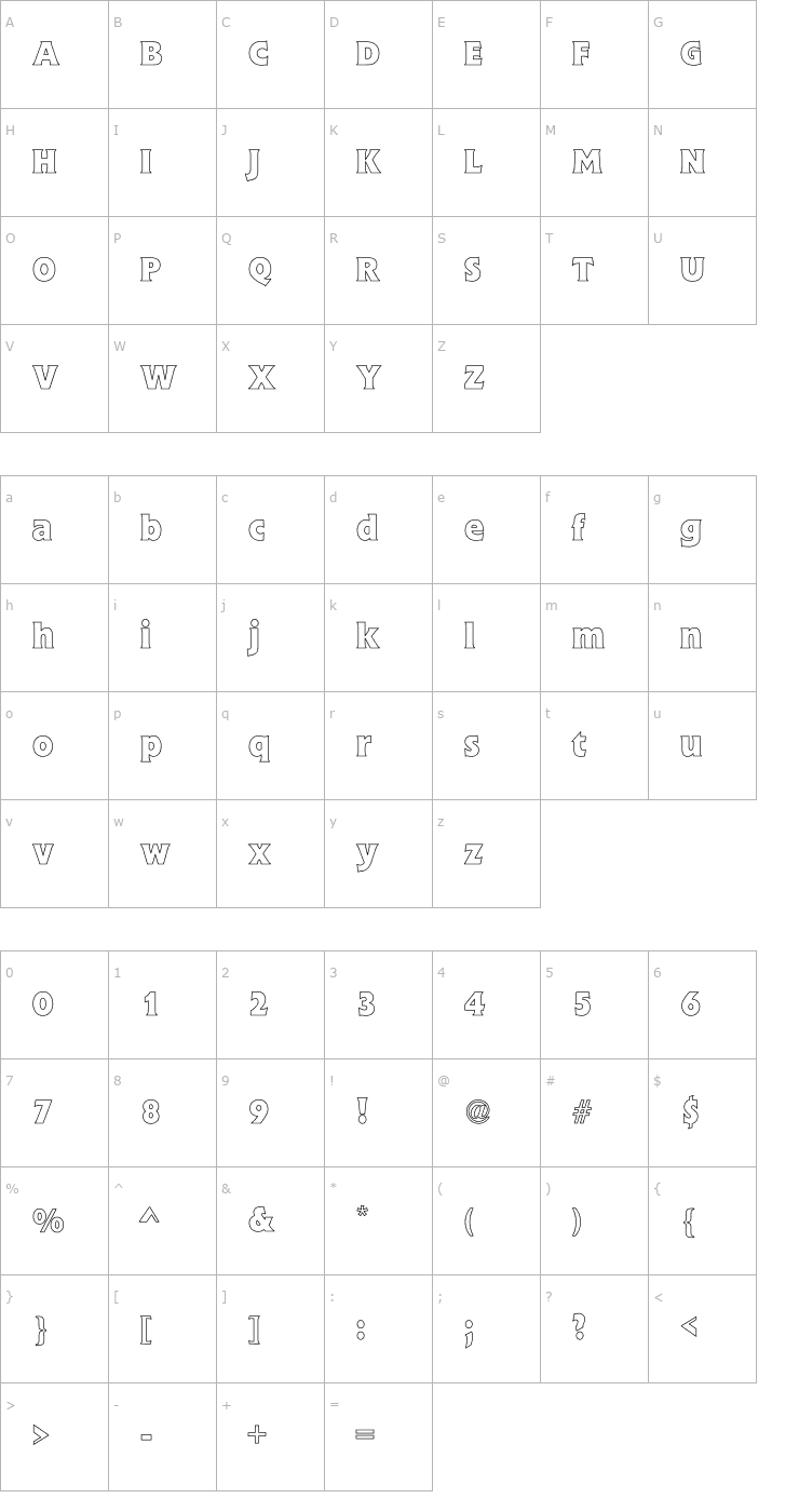 Character Map Flick Bold Hollow Font