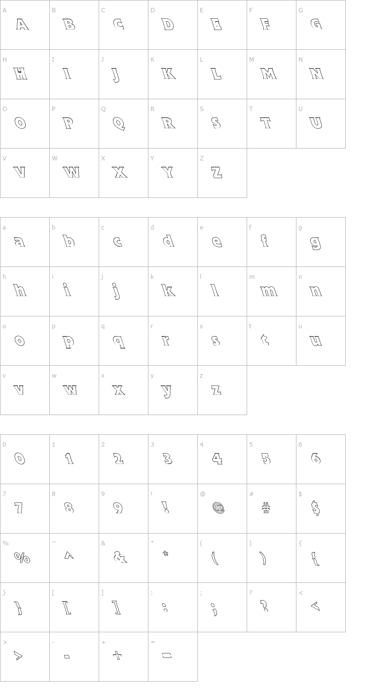 Character Map Flick Bold Hollow Lefty Font