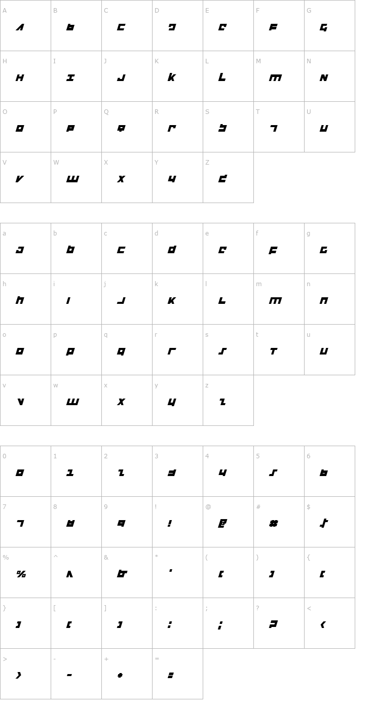 Character Map Flight Corps Italic Font