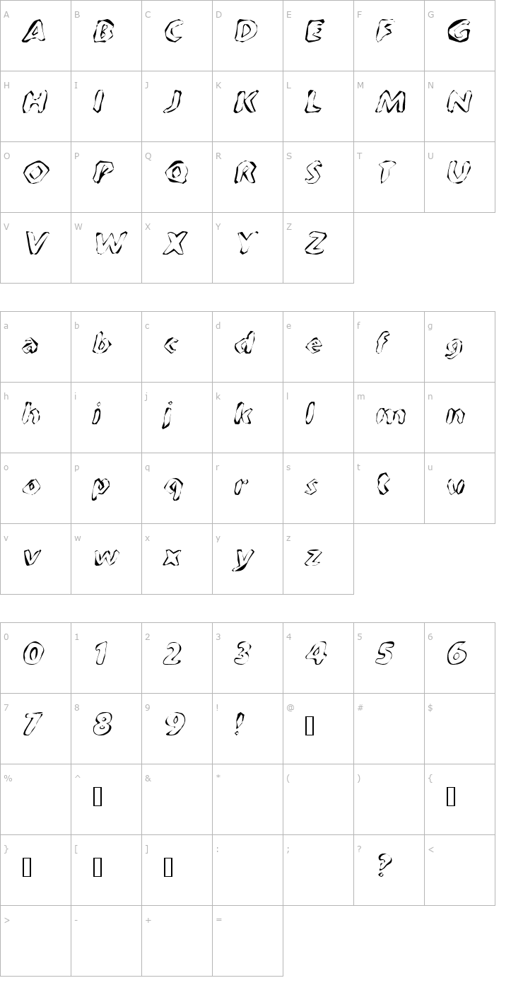 Character Map FlintPrint Oblique Font