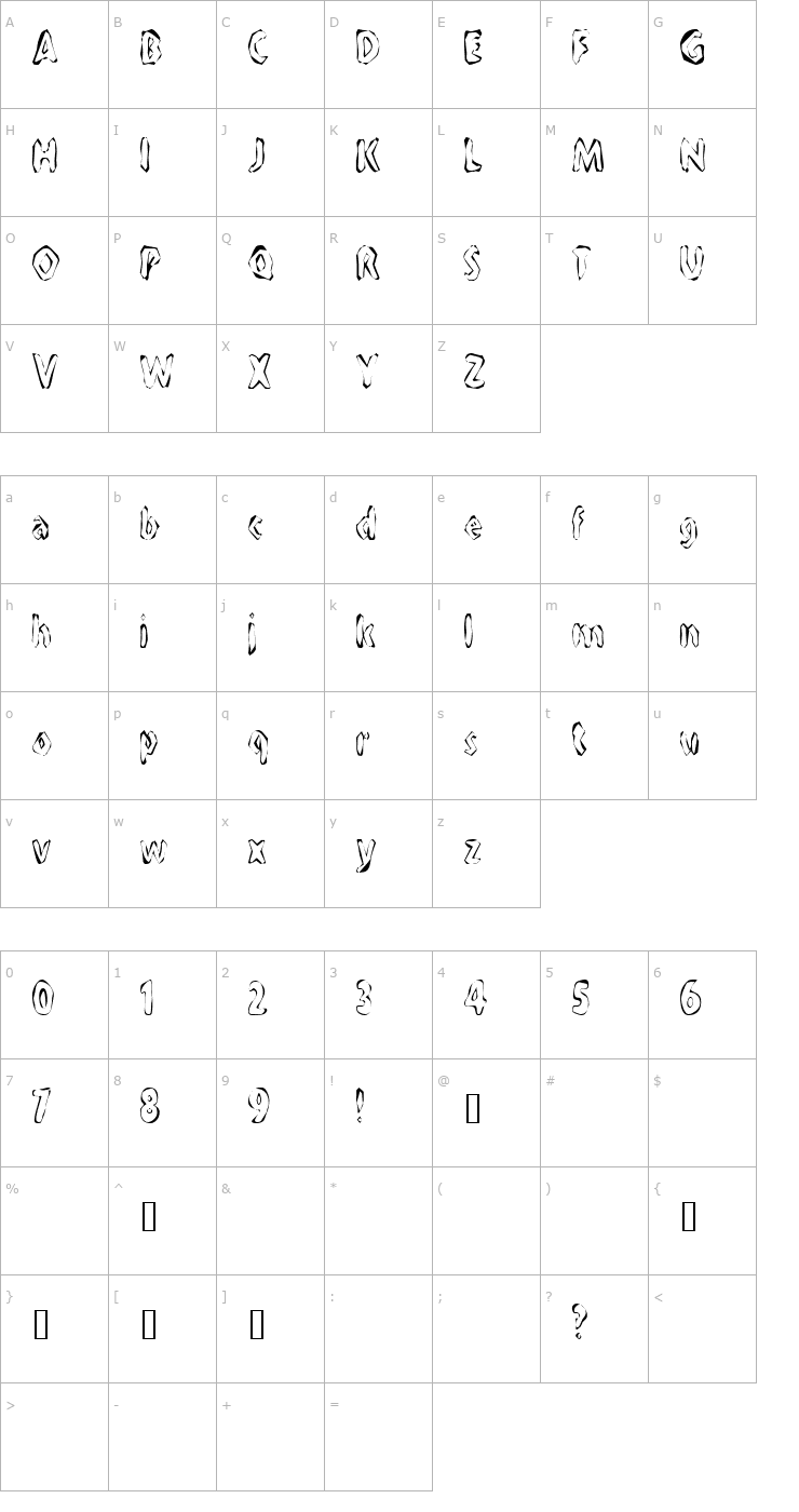 Character Map FlintPrintCondensed Font