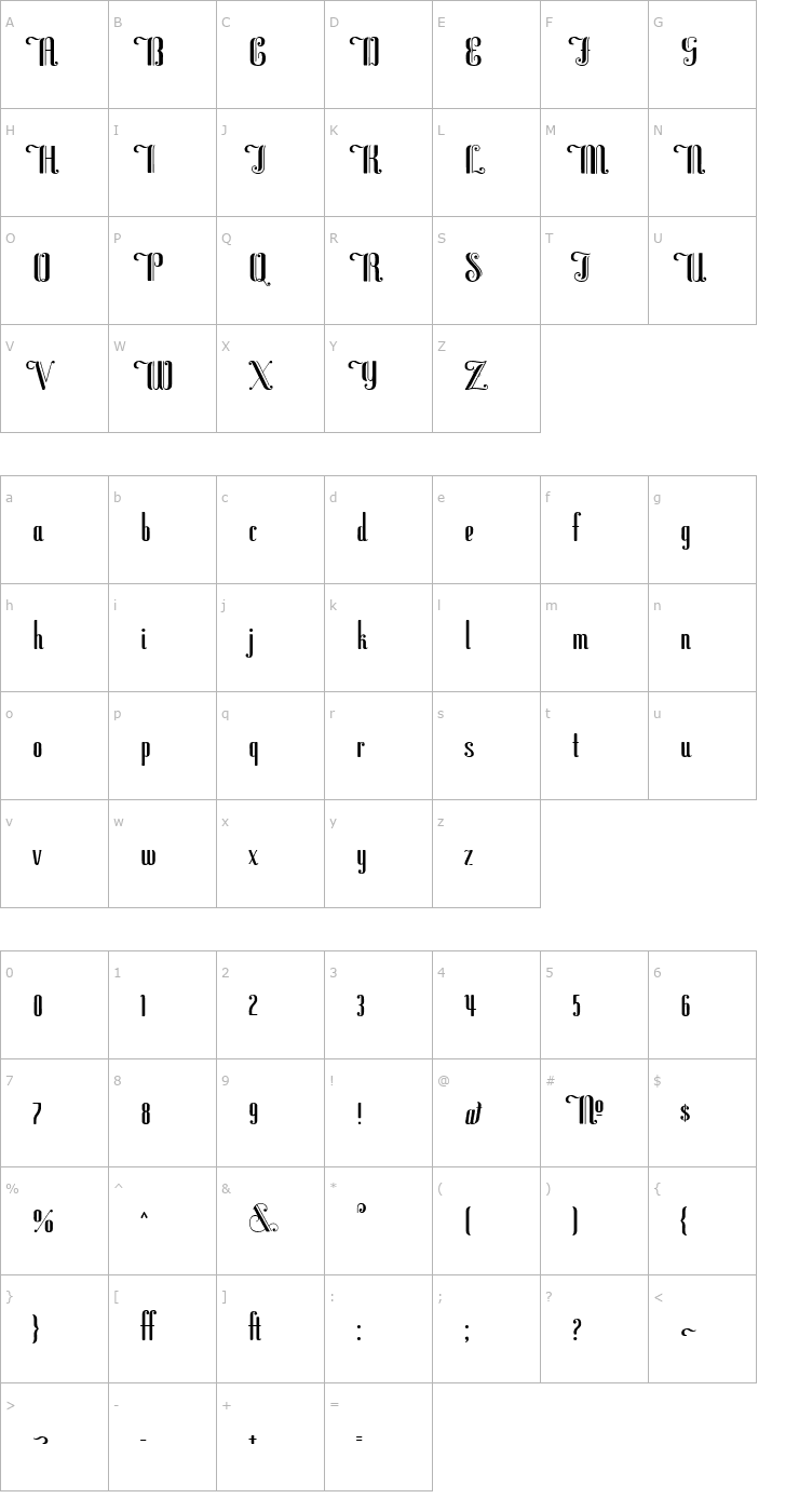 Character Map Flirt Deco Bold Font