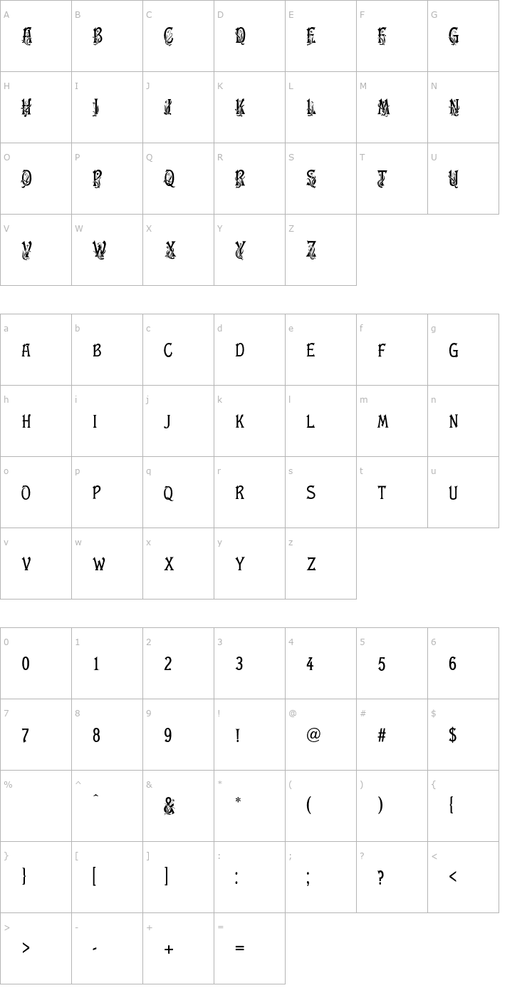 Character Map FloralLatin-Normal Font