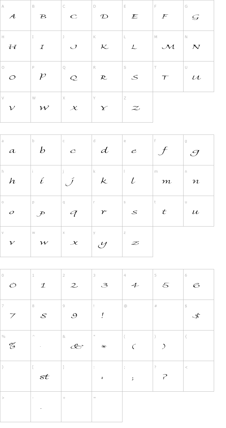 Character Map Florence-Light Ex Font