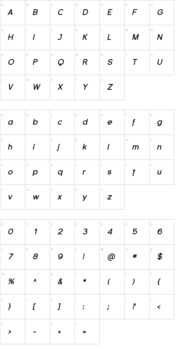Character Map Florencesans Bold Italic Font