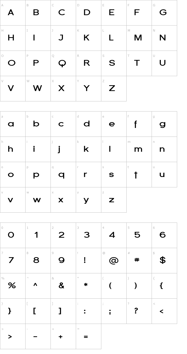 Character Map Florencesans Exp Bold Font