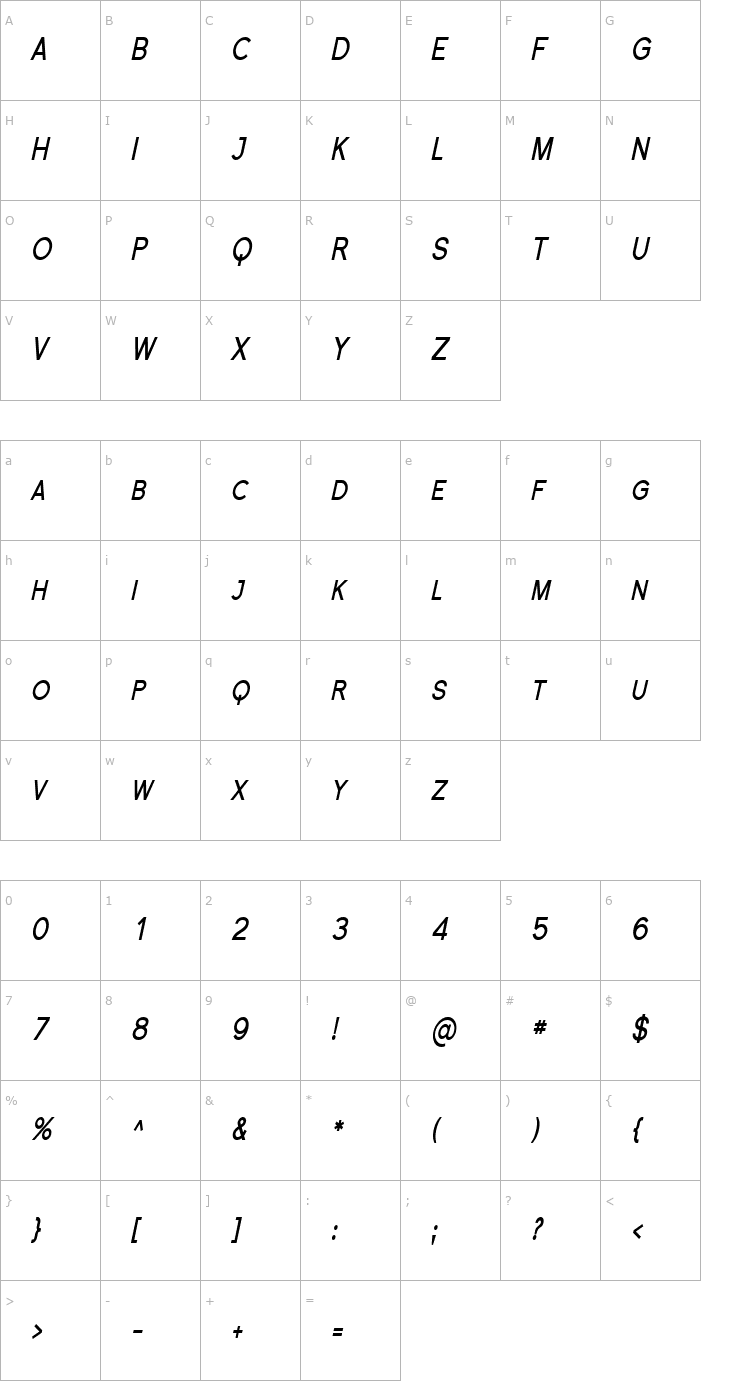 Character Map Florencesans SC Cond Bold Italic Font