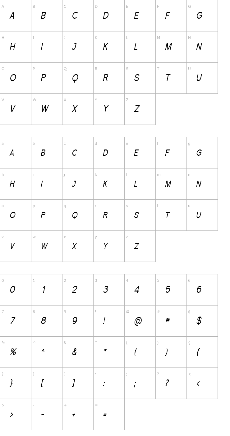 Character Map Florencesans SC Cond Italic Font