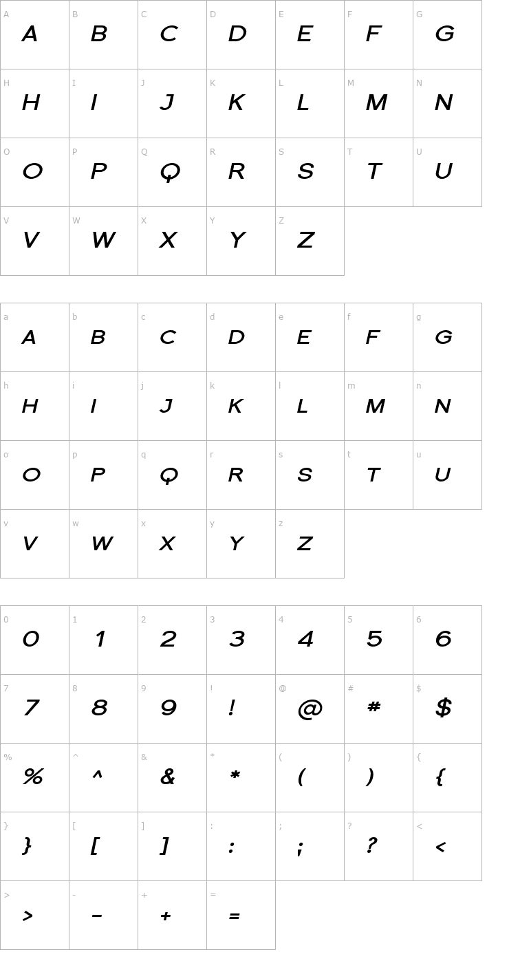 Character Map Florencesans SC Exp Bold Italic Font