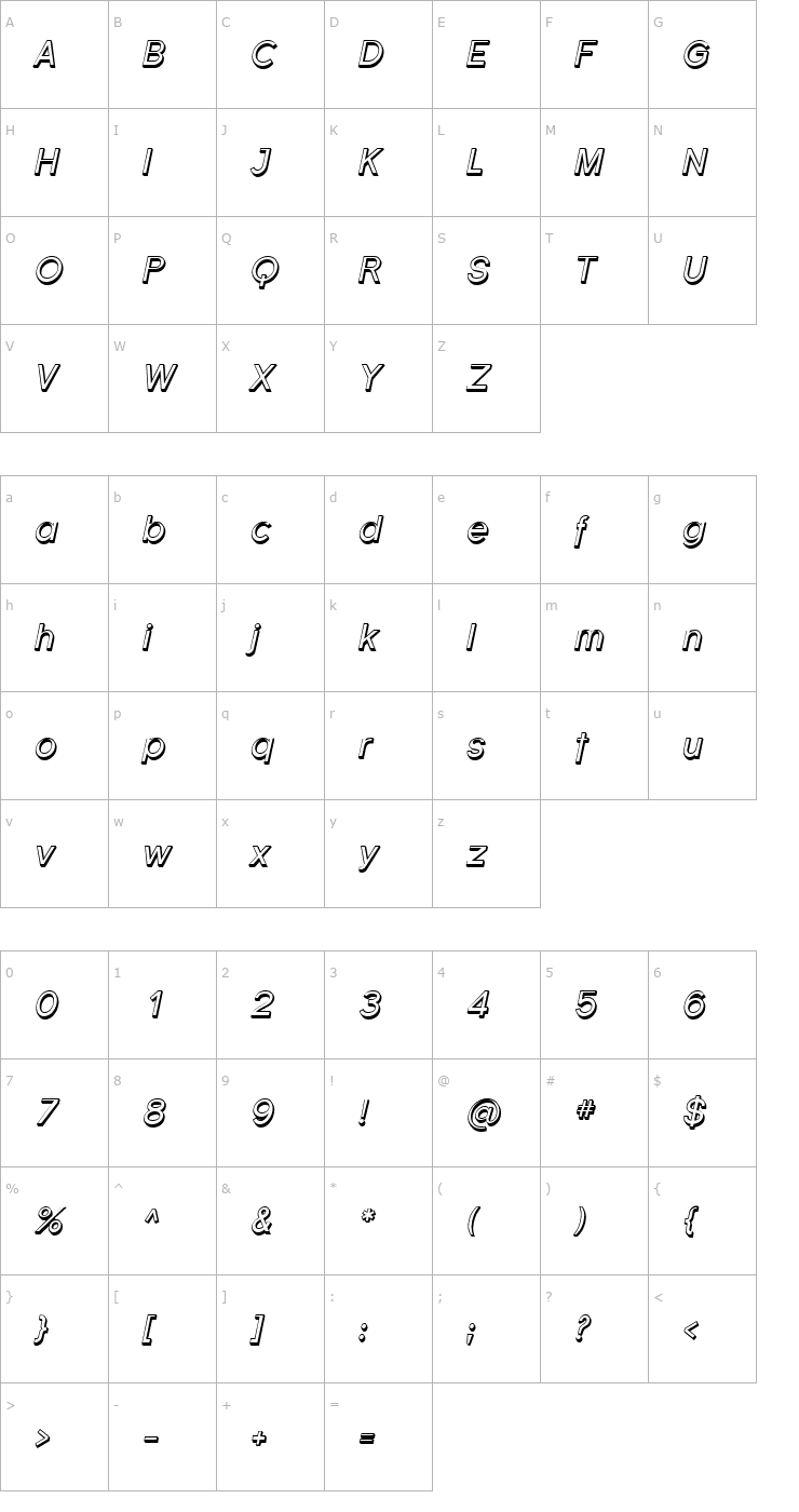 Character Map Florencesans Shaded Italic Font
