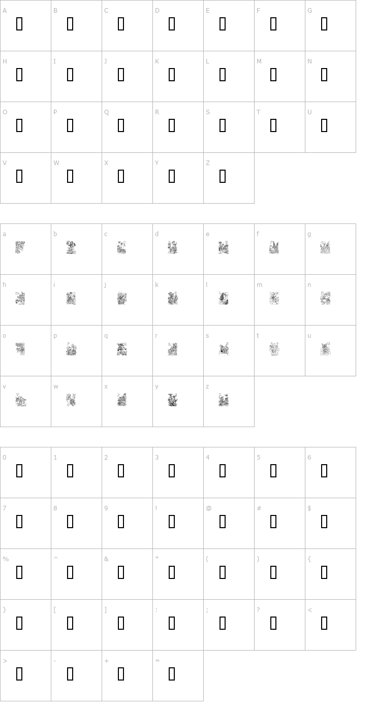 Character Map Flower and Fairy Alphabet Font