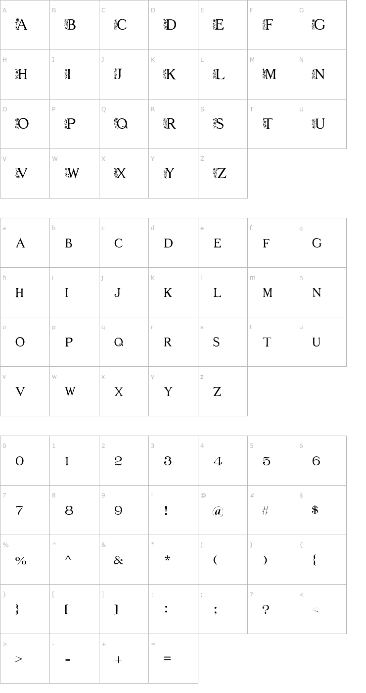 Character Map FLOWER GARDEN Font
