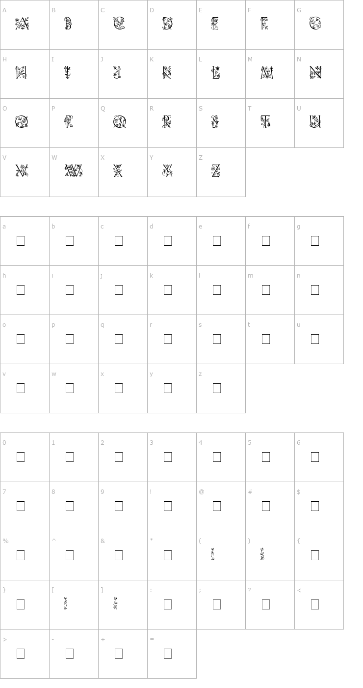 Character Map FLOWERED CAPS Font