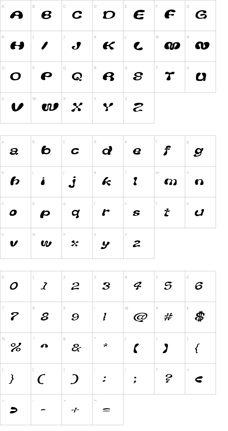 Character Map FlufExtended Oblique Font