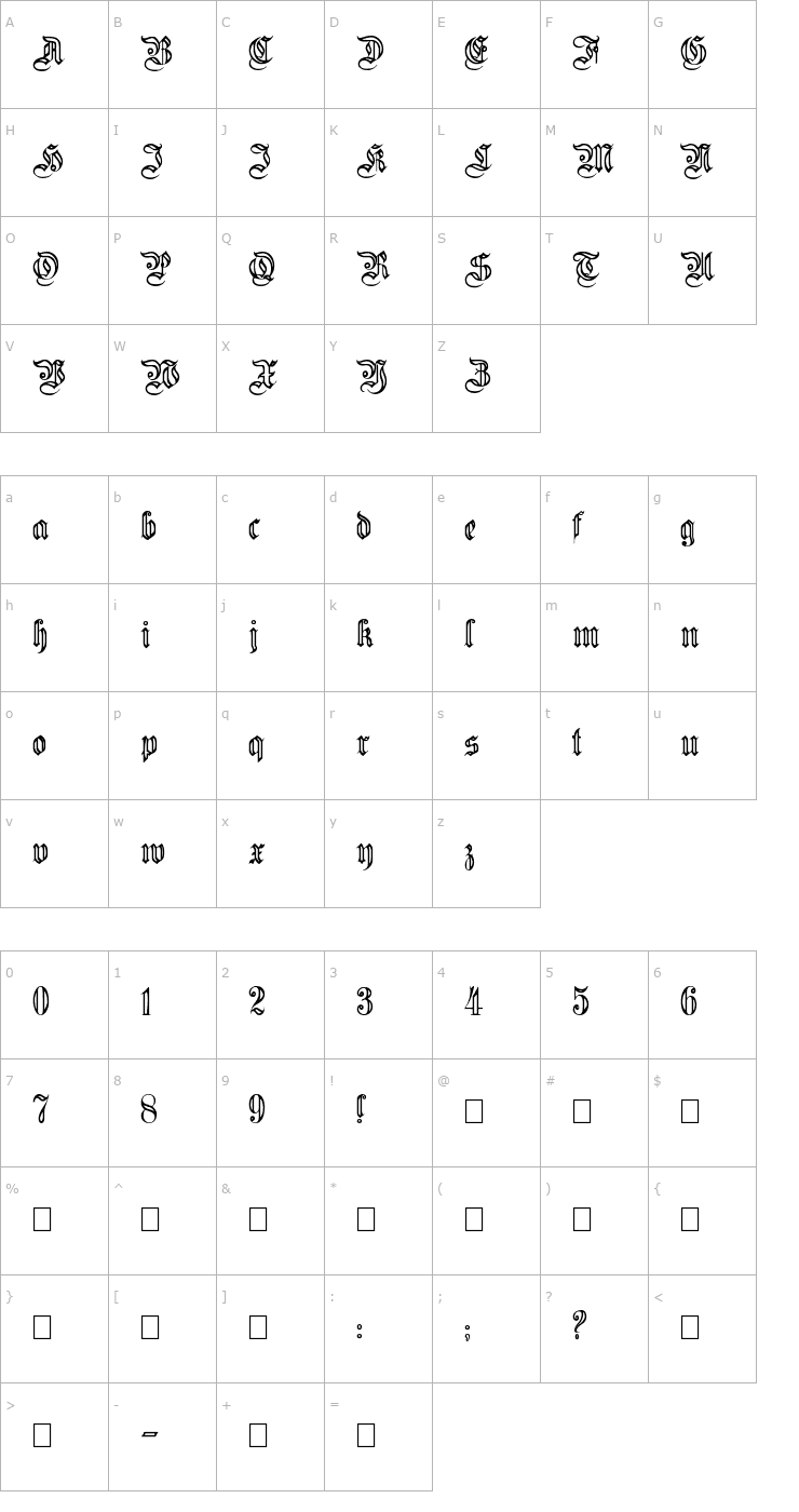 Character Map FlutedGermanica Font