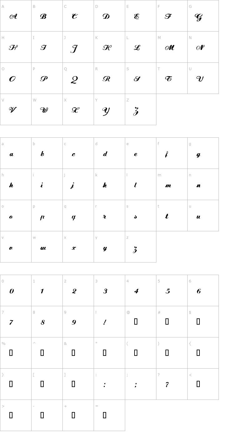 Character Map FLW Script Font