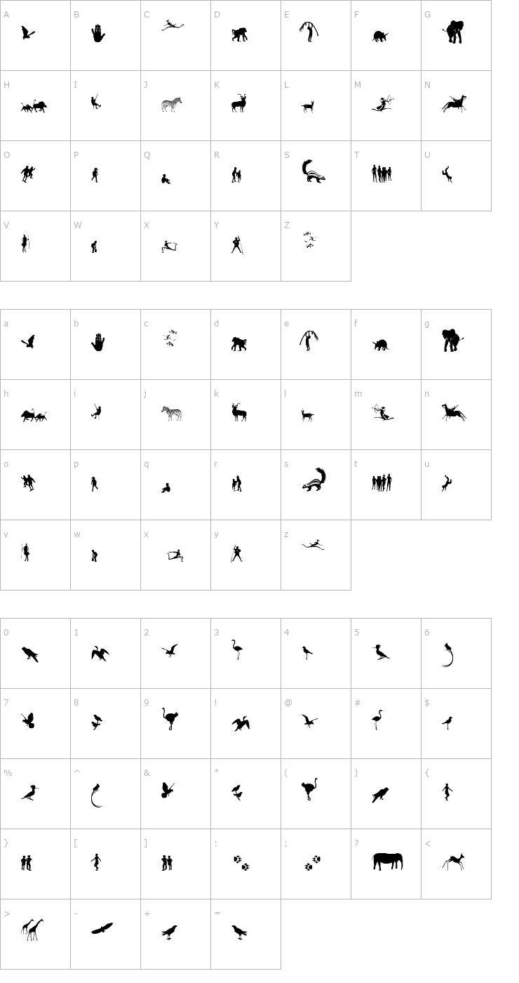 Character Map Fonts of Afrika Sample Font