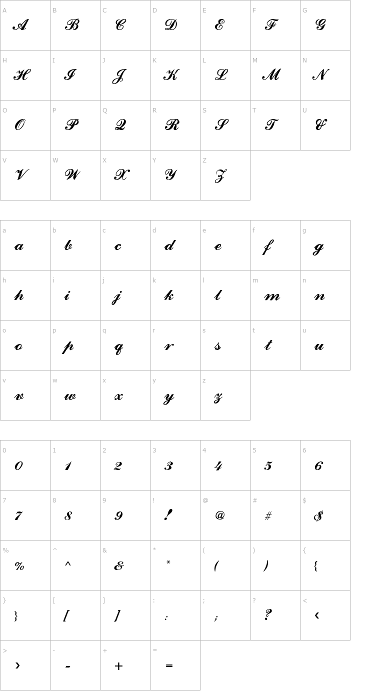 Character Map Ford script Font