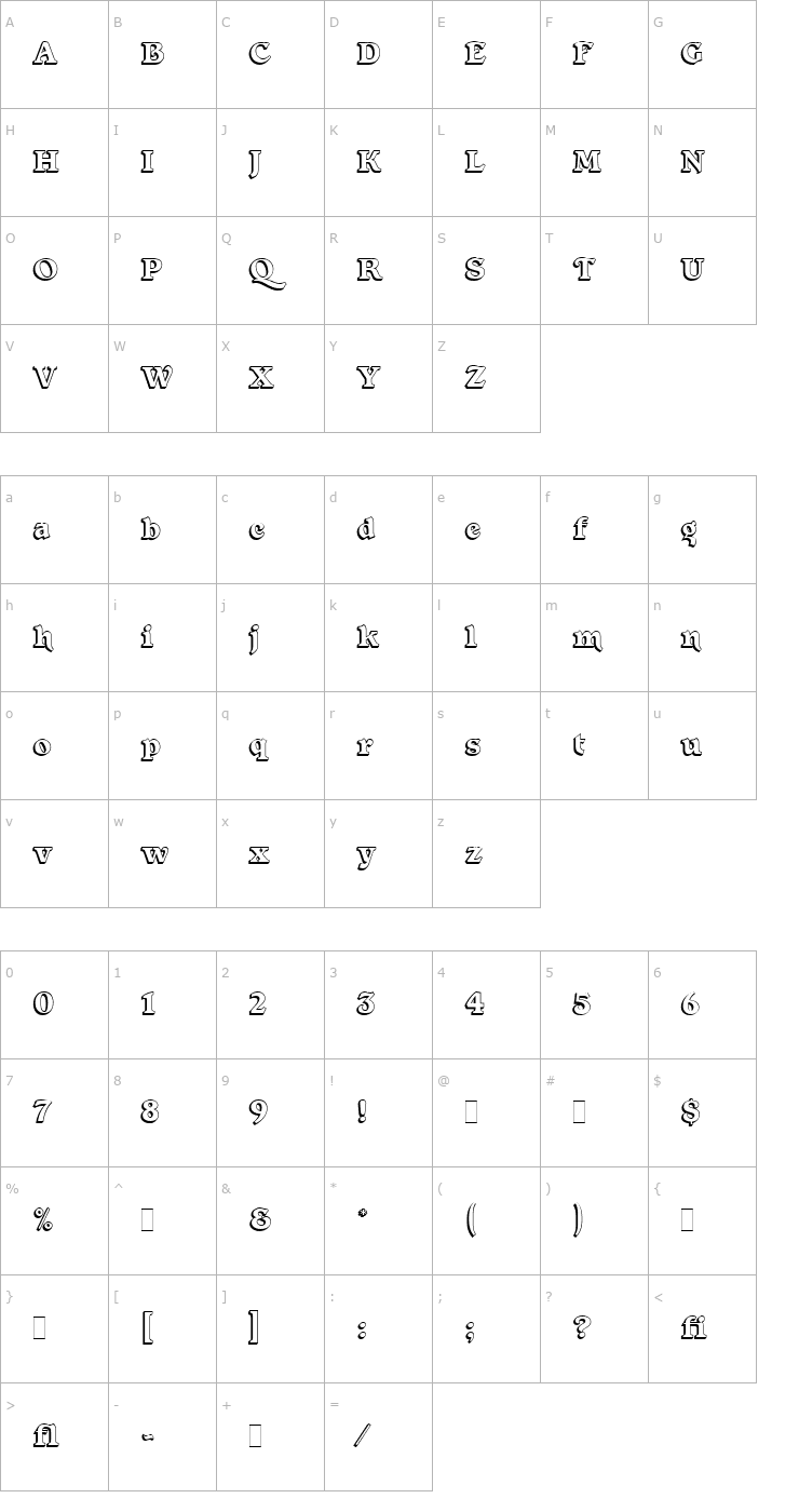 Character Map Forest Shaded LET Plain1.0 Font