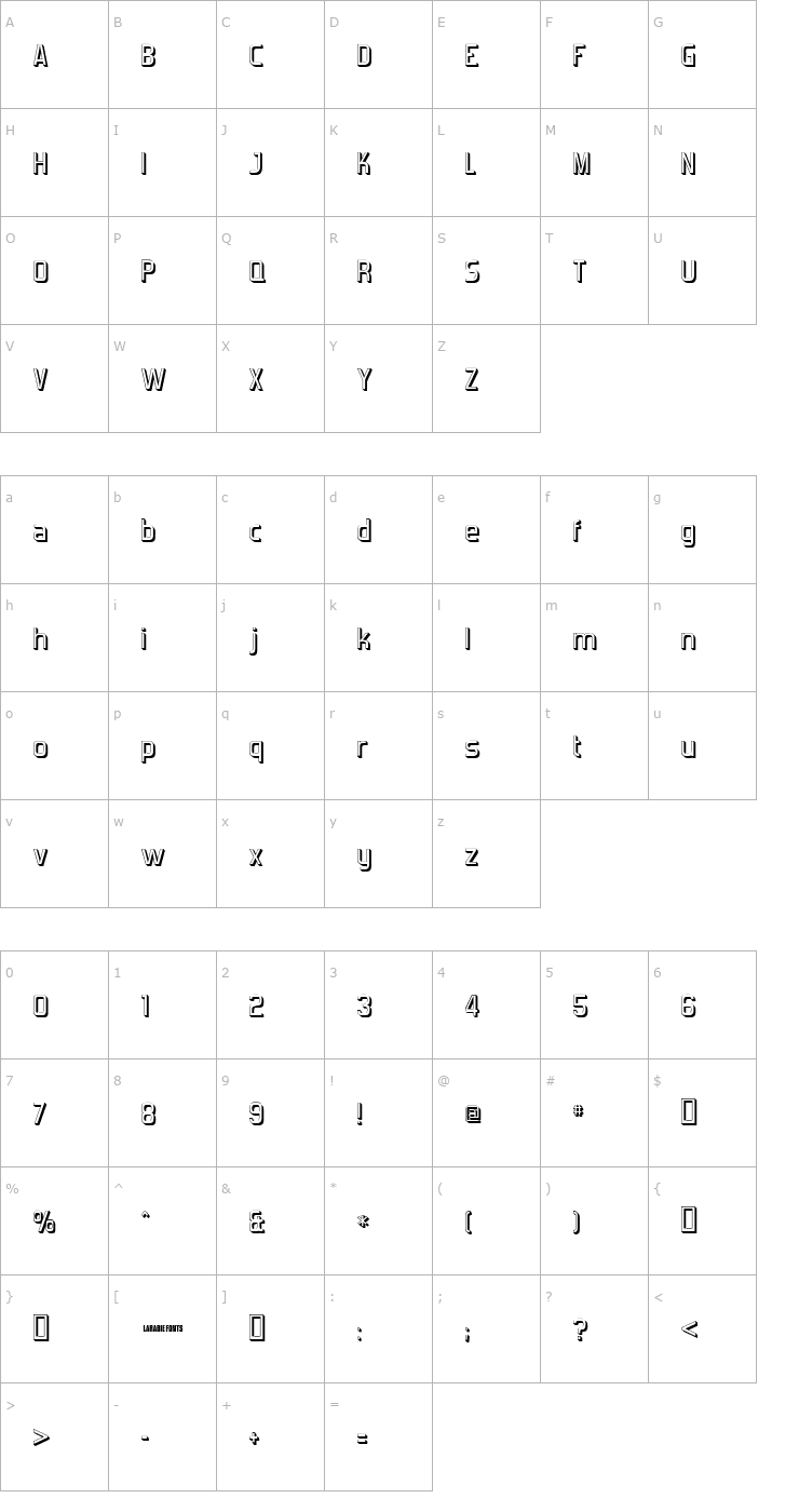 Character Map Forgotten Futurist Shadow Font