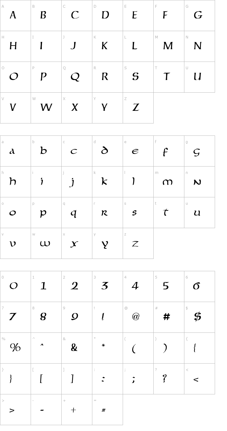 Character Map Forgotten Uncial Font