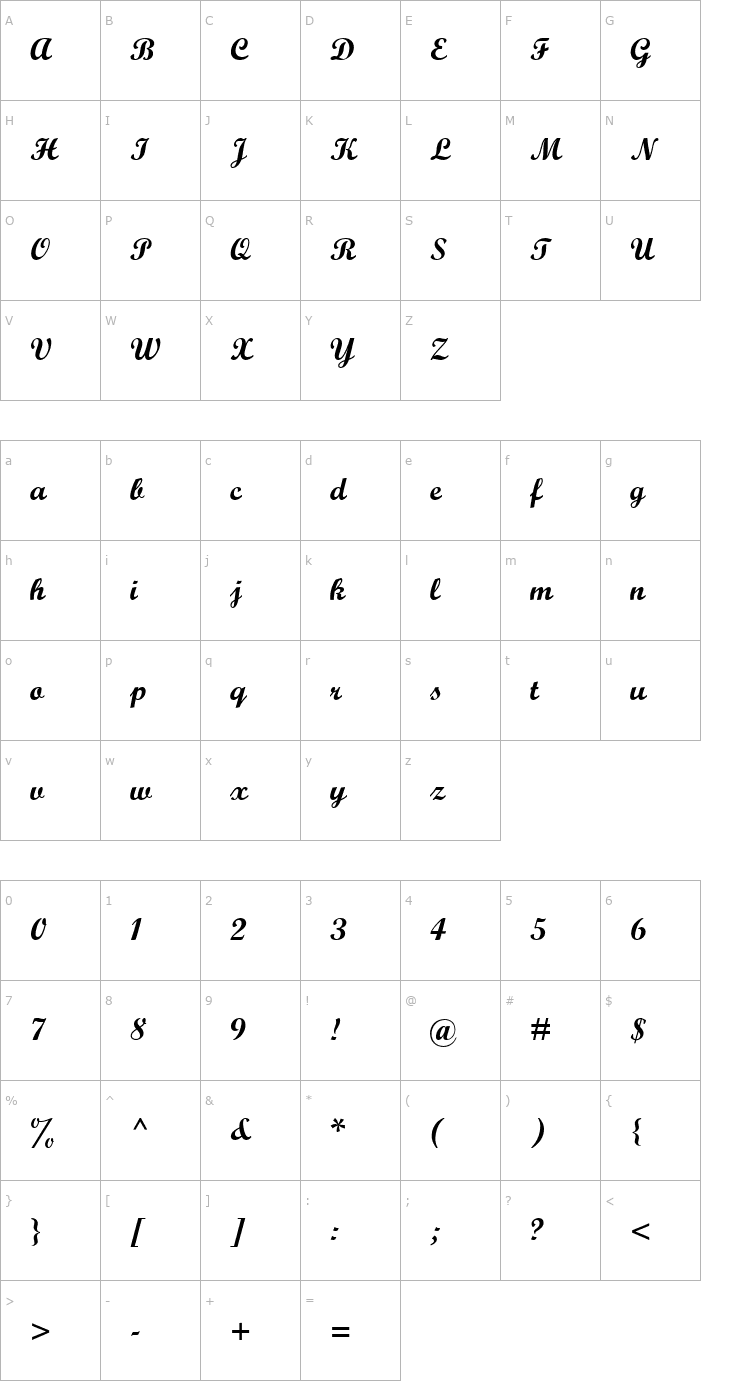 Character Map Formal Font