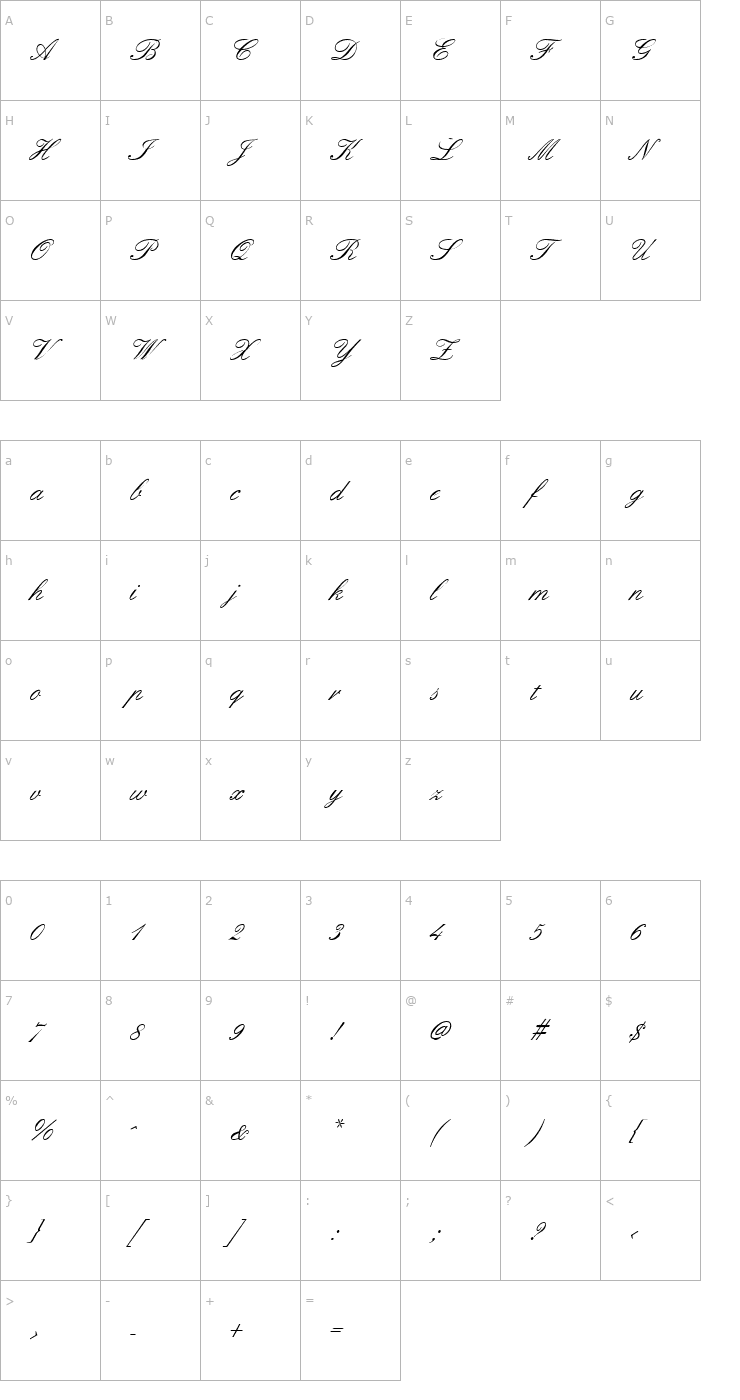 Character Map Formal Script Font