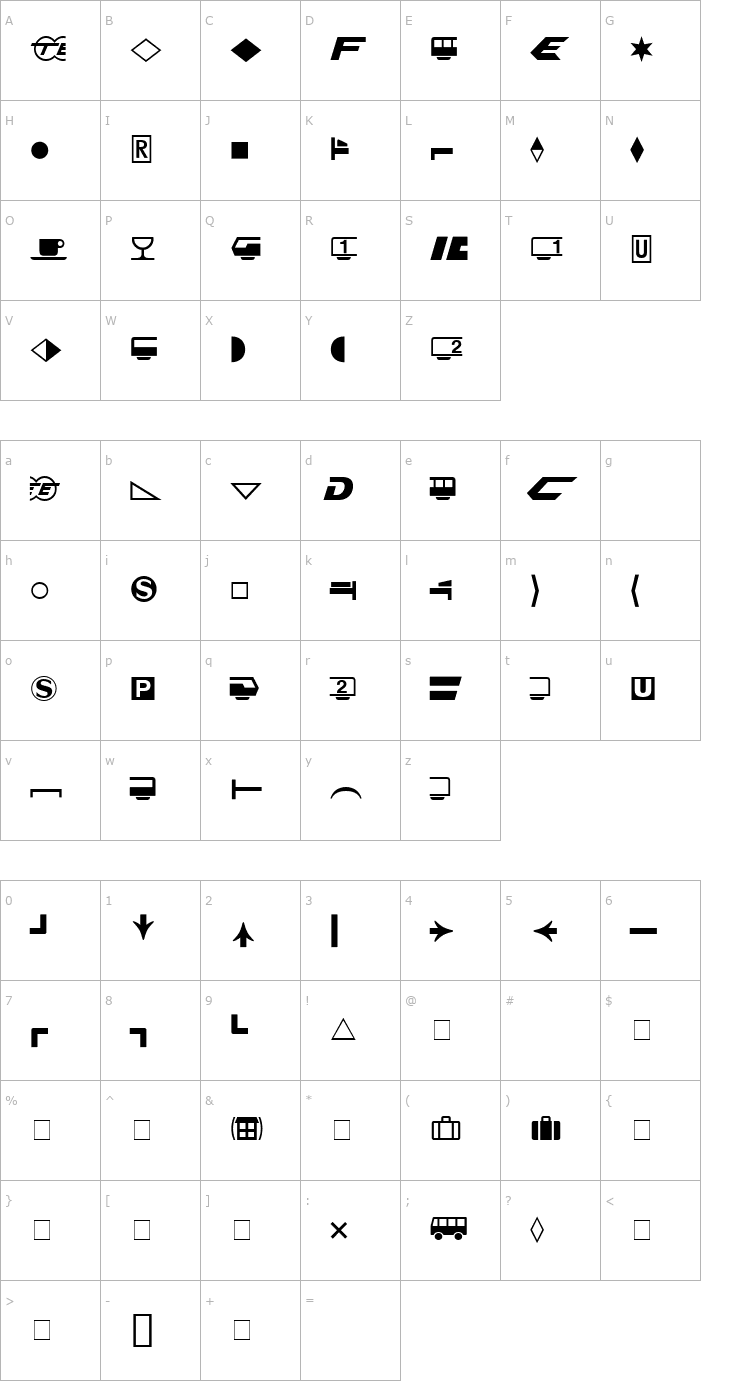 Character Map Format Pi Three SSi Font