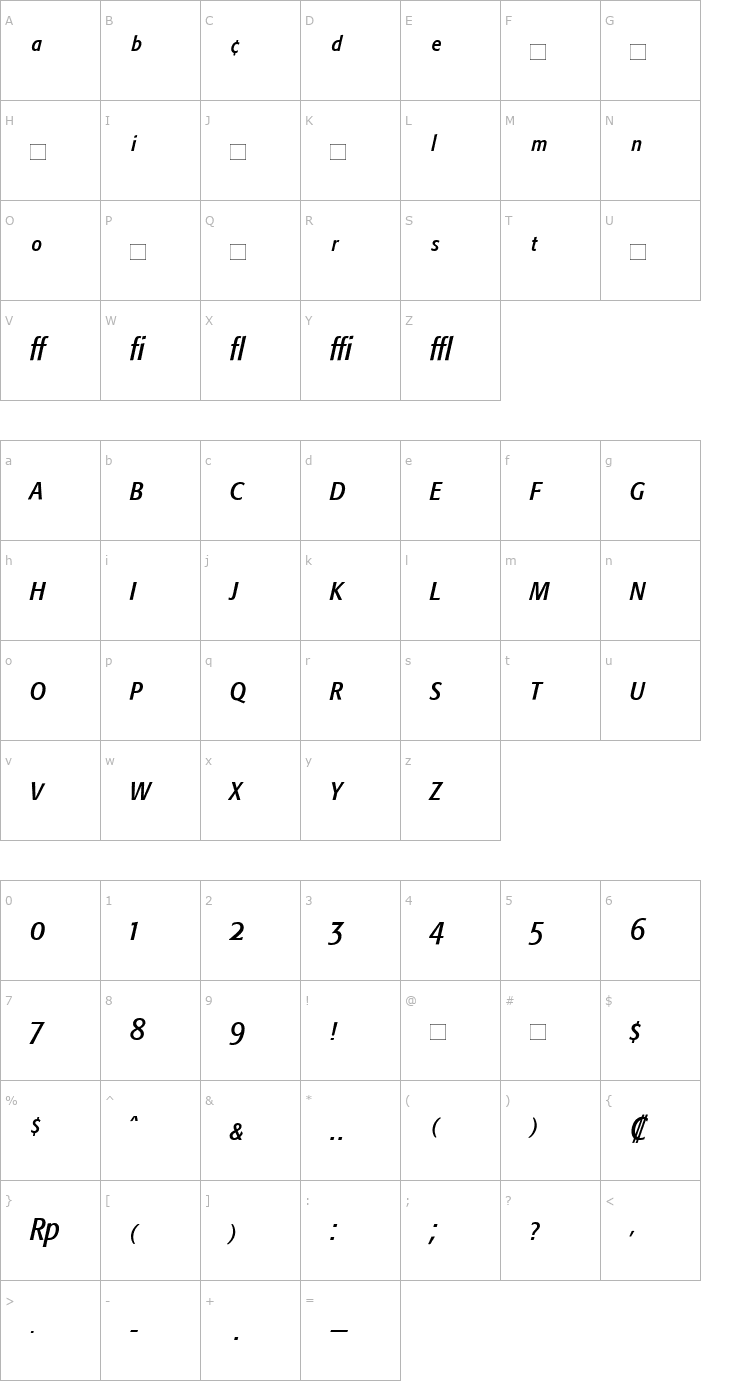 Character Map FormataExpert-Condensed Italic Font