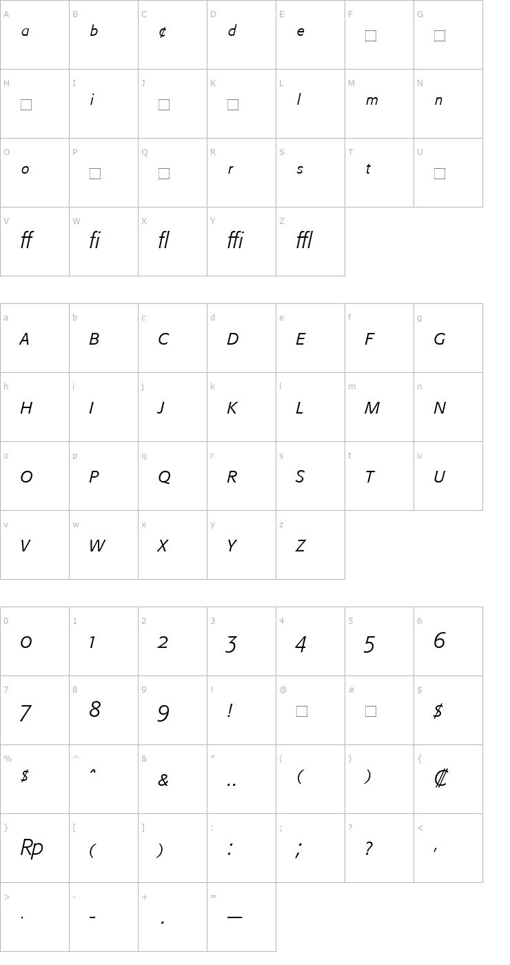 Character Map FormataExpert-Light Italic Font