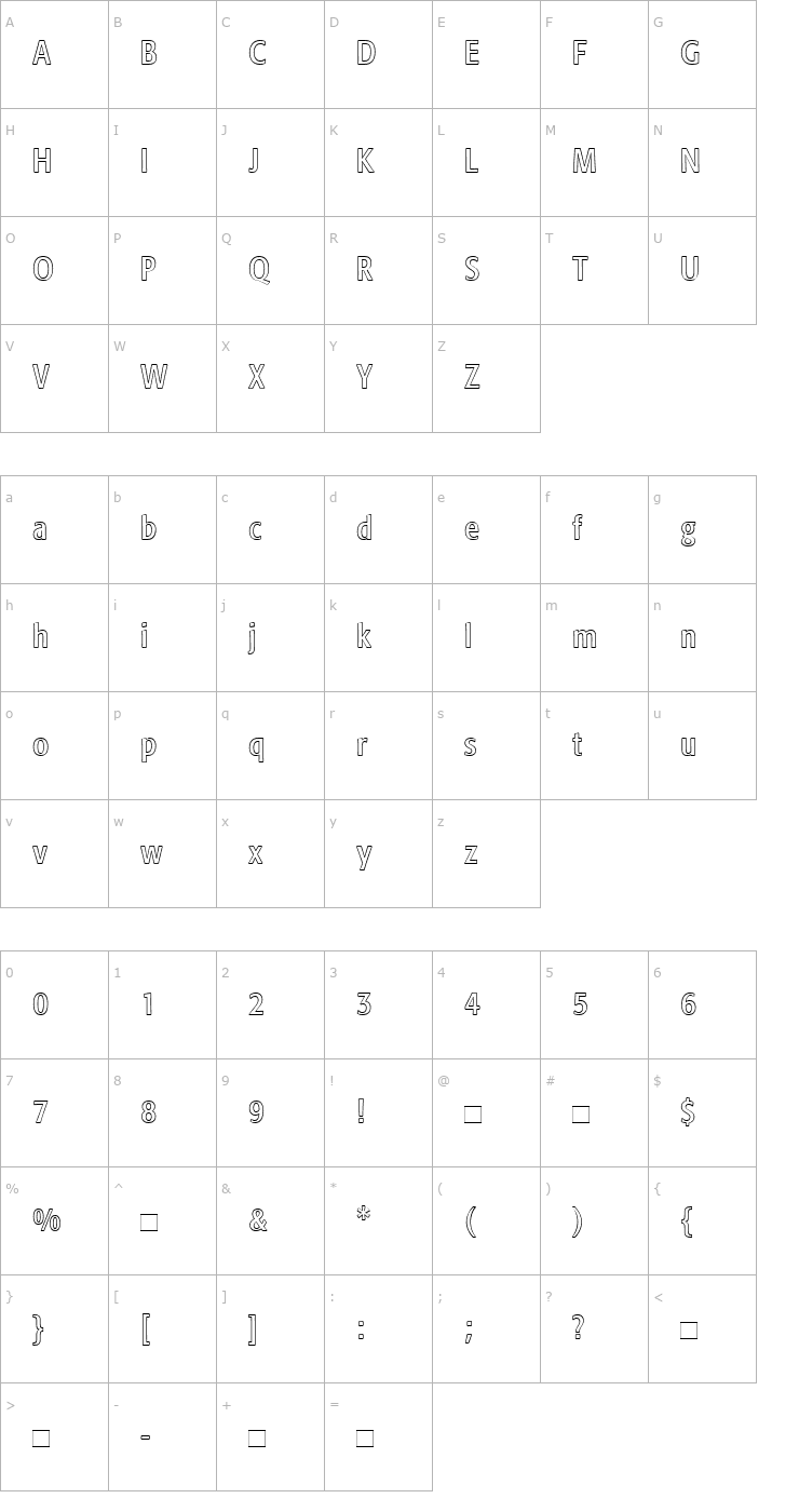 Character Map FormataOutline-Condensed Font