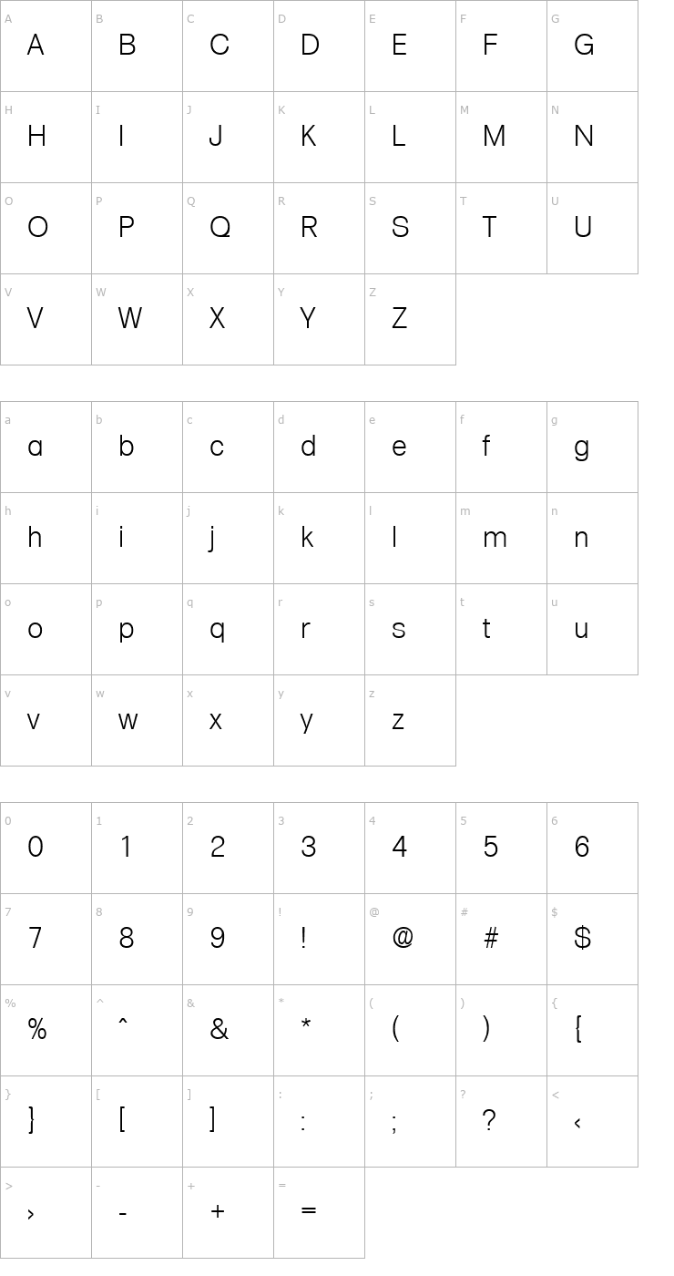 Character Map Formula-Light Font