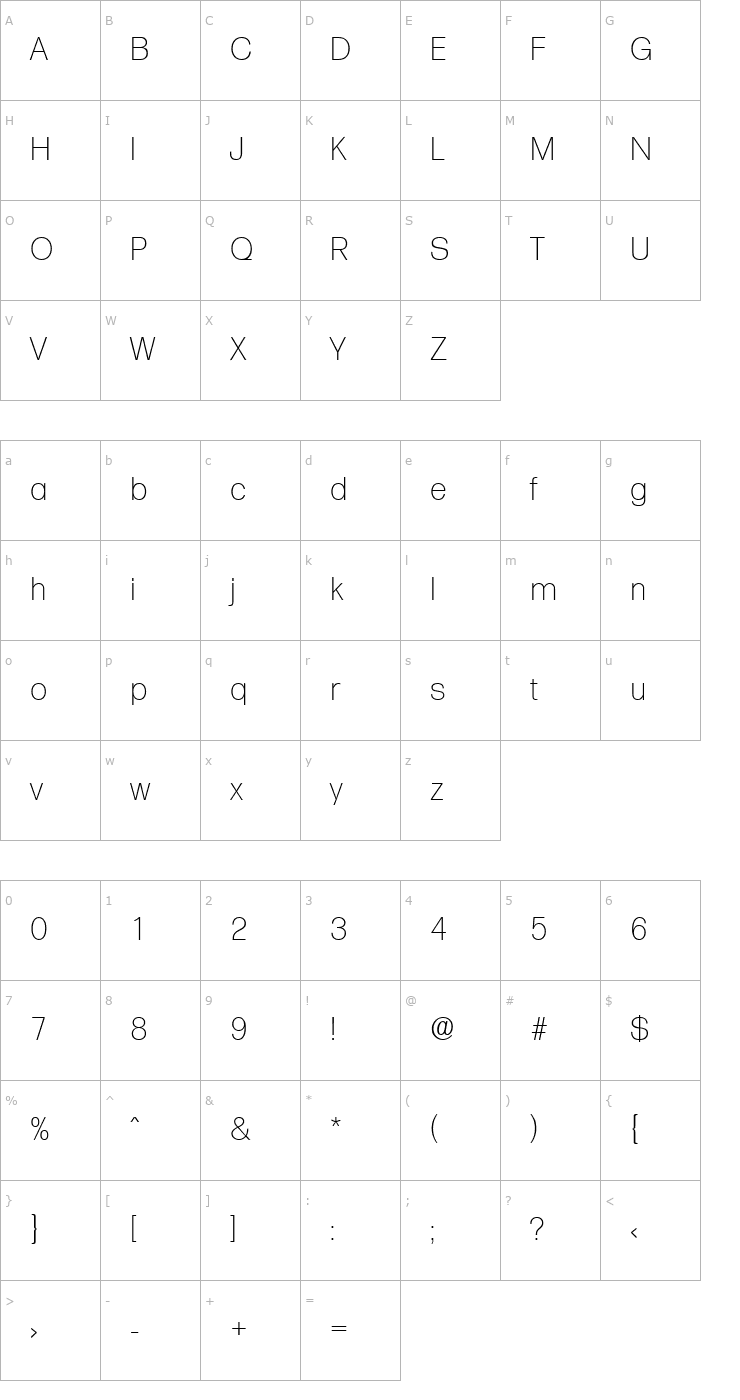 Character Map Formula-Xlight Font