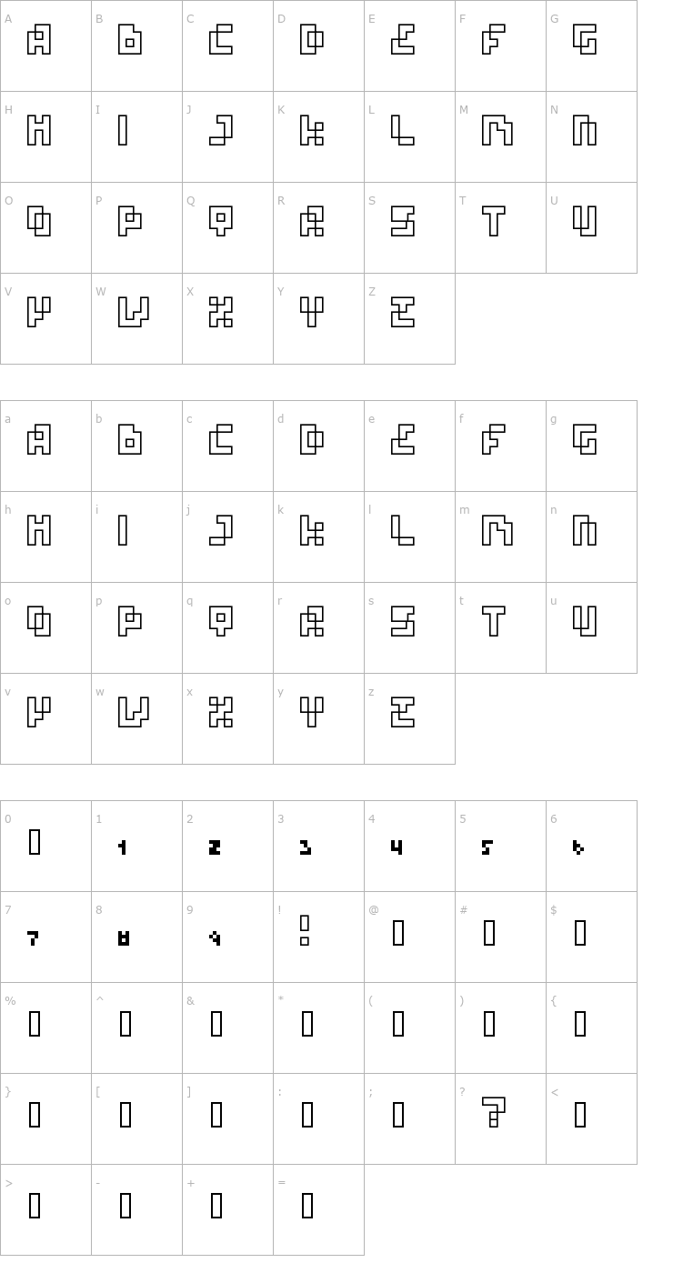 Character Map Four Pixel Caps Font