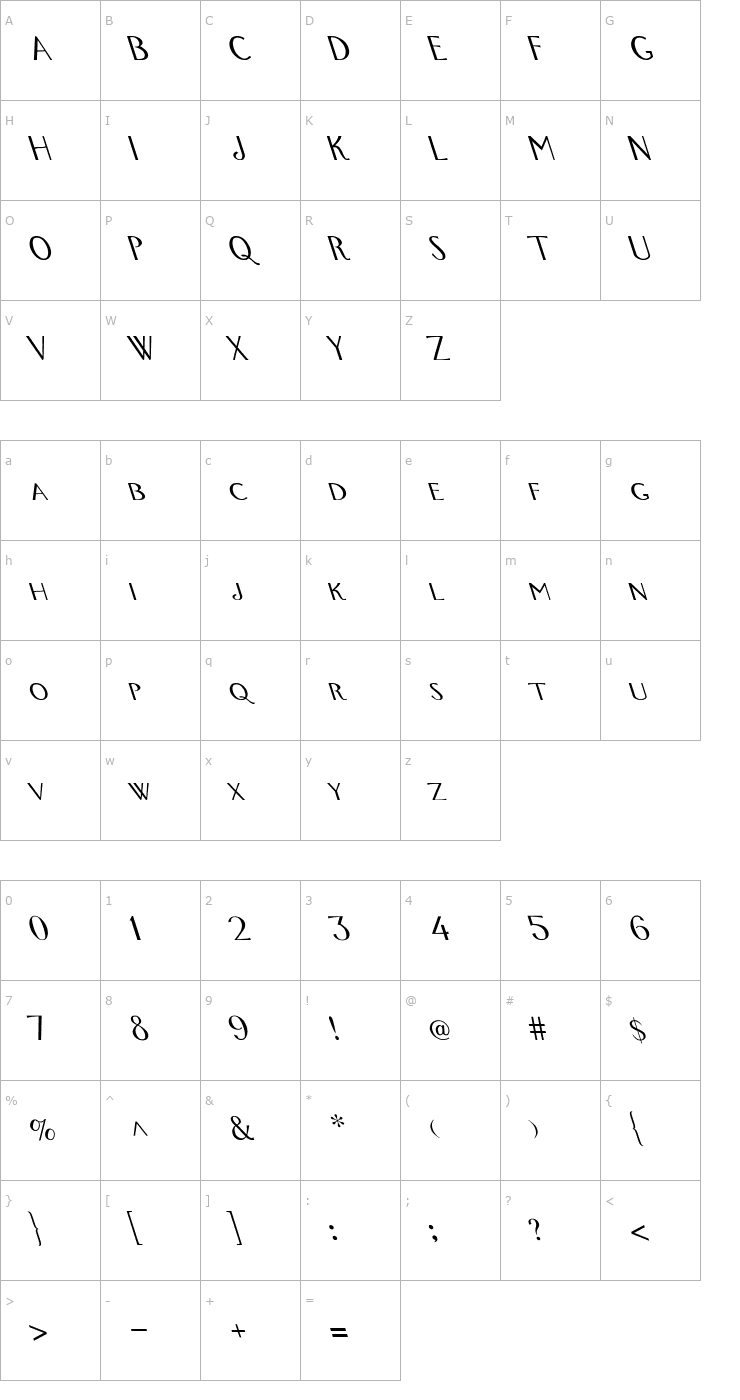 Character Map Foxxy Trot to the Left Font