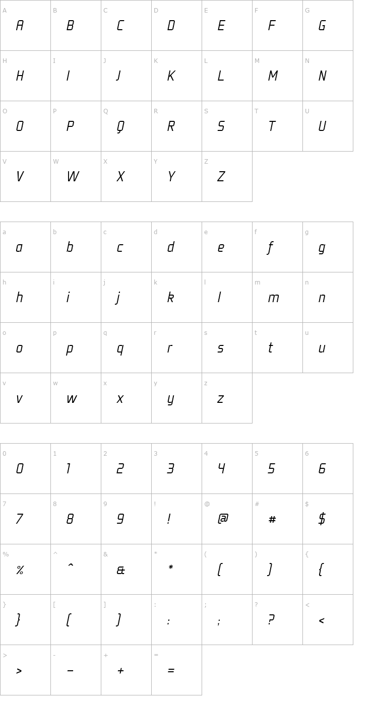 Character Map Fragma Light Italic Font