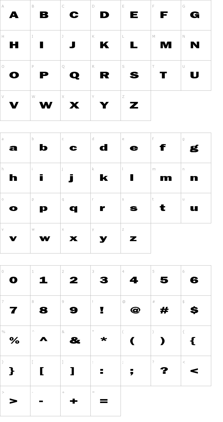 Character Map Francis Gothic Extended Normal Font