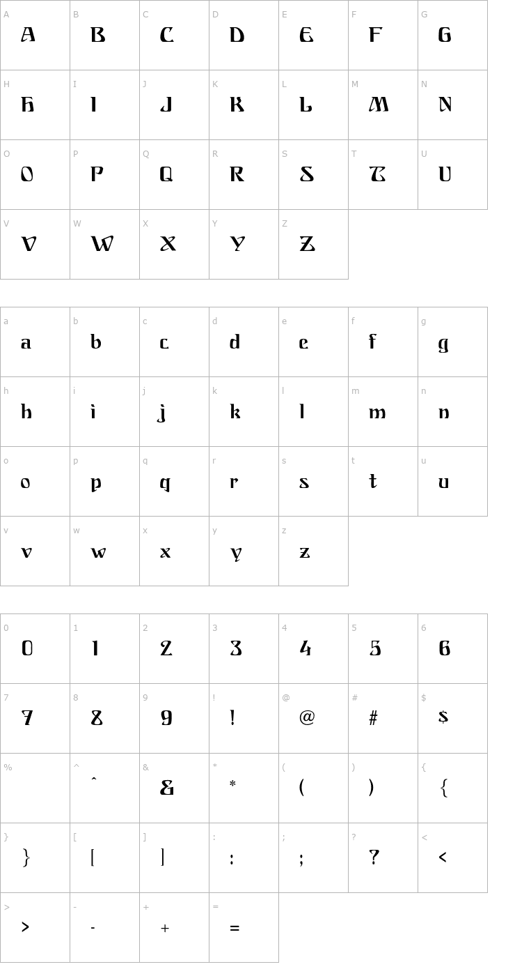 Character Map Franconia OTF Font