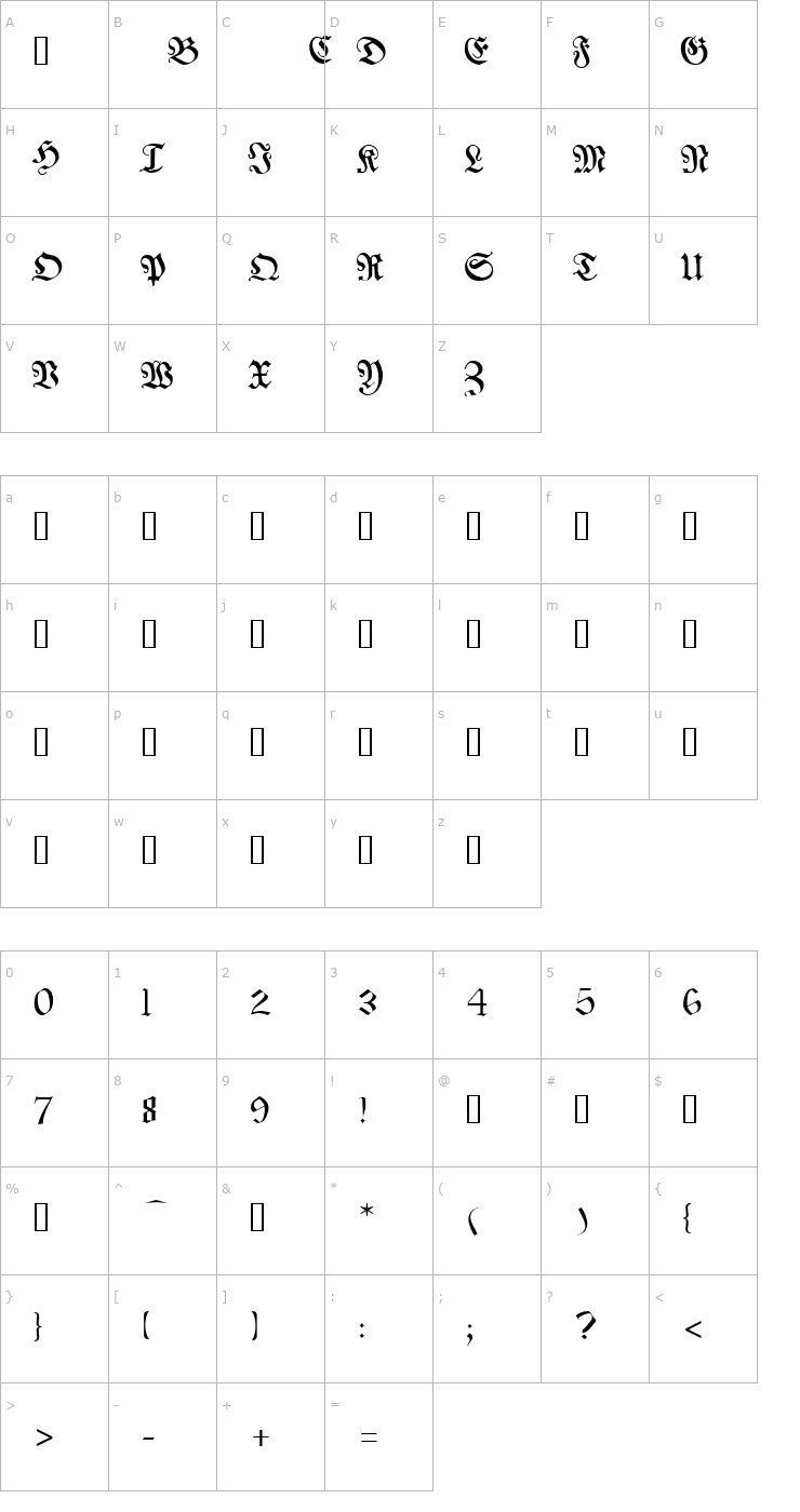 Character Map Franconian Font