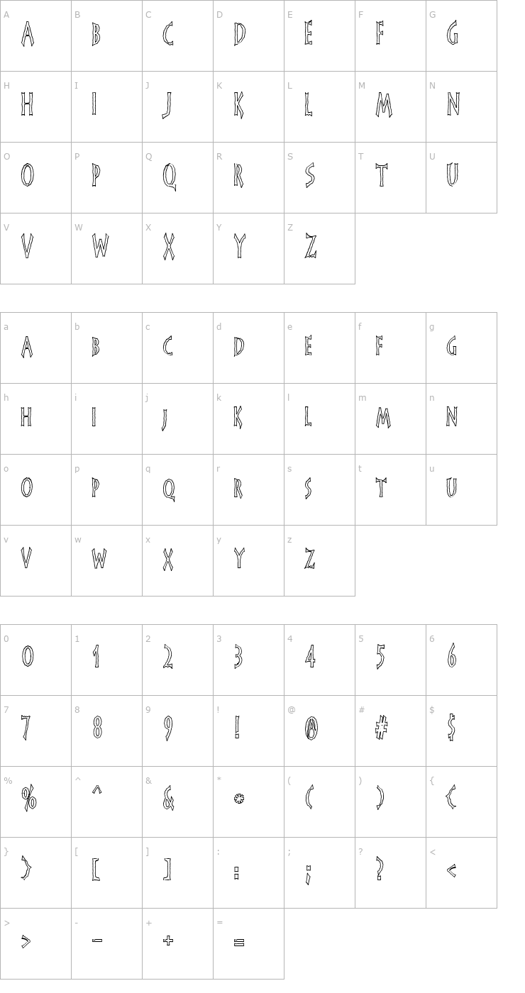 Character Map FrankenDork Hollow Font