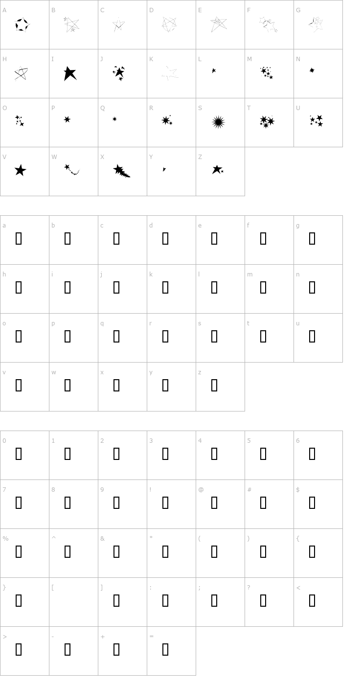 Character Map Freaking Stars Font